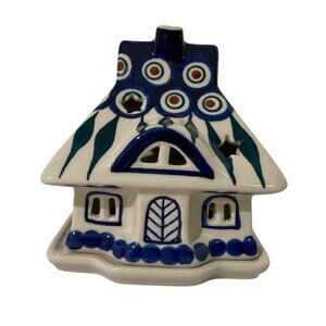Vintage Polish Pottery Peacock House Candle Holder Luminary
